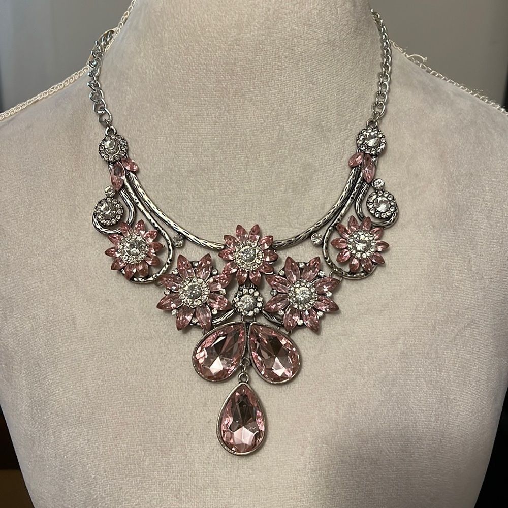 Light pink and silver oversized statement necklace